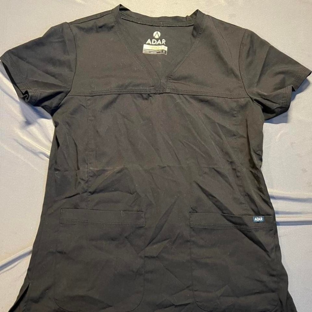 Adar Pro Scrub Top Small‎ Black V-Neck Short Sleeve Medical Uniform RN 144859